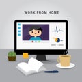 Work from home, Business team using laptop for online meeting in conference video call. People at home in quarantine. Character Ca Royalty Free Stock Photo