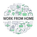 Work from home circle poster with line icons. Vector illustration included icon as freelance worker with laptop