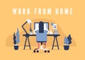 Work from home concept. Graphic design workspace. Designers sitting on the desk.