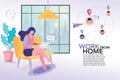 Working from home, teaching and learning online, Remote work, performance of tasks sent by email or social media, Flat vector illu Royalty Free Stock Photo