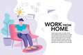 Working from home, teaching and learning online, Remote work, performance of tasks sent by email or social media, Flat vector illu Royalty Free Stock Photo