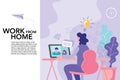 Working from home, teaching and learning online, Remote work, performance of tasks sent by email or social media, Flat vector illu Royalty Free Stock Photo