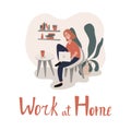 Work at home flat card template with hand drawn lettering