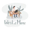Work at home flat card template with hand drawn lettering