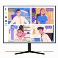 Work at home, freelance, remote work as a team. Online chatting colleagues and employees. Service for communication. Flat illustra