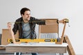 Work from home, furniture assembly and repair, joiner, worker and handyman Royalty Free Stock Photo