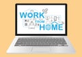 Work from home with flat working icon on Laptop