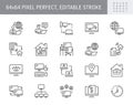 Work from home line icons. Vector illustration included icon as freelance worker with laptop, workspace, pc monitor