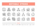 Work at Home 20 line icons. Vector illustration in line style. Editable Stroke, 64x64, 256x256, Pixel Perfect. Royalty Free Stock Photo