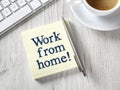 Work from home message on post-it Royalty Free Stock Photo
