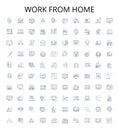 Work from home outline icons collection. Home-based, telecommuting, freelancing, remote, job, flexible, virtual vector