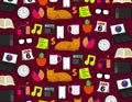 Work from home pattern icons over dark magenta background. Royalty Free Stock Photo