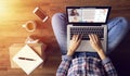 Work from home. people making video conference with colleague via laptop computer during home quarantine to avoid spreading Royalty Free Stock Photo