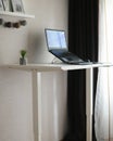 Work home place with standing table. Remote job in cozy place