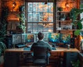 Work-From-Home Professional Balancing Productivity and Comfort The home office setup blurs with personal elements Royalty Free Stock Photo