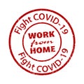Work From Home rule red square rubber seal stamp on white background. Stamp Work From Home rubber text inside. Fight COVID-19.