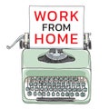 Work from home for screen t-shirt Mint green vintage  typewriter portable retro with paper  hand drawn vector art illustration Royalty Free Stock Photo