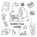 Work from home. Set of doodles black and white 2