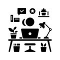 Work from Home Setup Solid Icon for Comfortable Desk Royalty Free Stock Photo