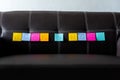 work at home sticky note on home sofa Royalty Free Stock Photo