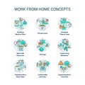 Work from home tips concept icons set