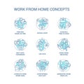 Work from home tips turquoise concept icons set
