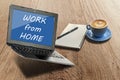 Work from home tools on the desk laptop coffee and notebook with pen Royalty Free Stock Photo