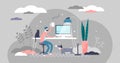 Work from home vector illustration. Distance workplace tiny persons concept