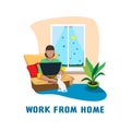 Girl freelancer works at home on a laptop