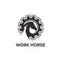 Work horse logo with gears and electrical symbols