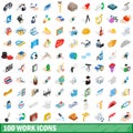 100 work icons set, isometric 3d style Royalty Free Stock Photo