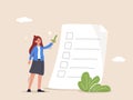 Work improvement concept. Self assessment, evaluate yourself for personal development, woman giving check on checkbox in Royalty Free Stock Photo