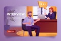 Work interview concept in cartoon design for landing page Royalty Free Stock Photo