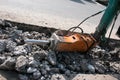 Construction of a new multi-storey building. The work of a jackhammer when laying the foundation