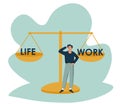 Work life balance as career or family relationship scales tiny person concept. Choose between Royalty Free Stock Photo