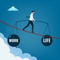 Work life balance, businessman balancing works and life, choose between passion, love versus job, money and professional