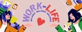 Work and life balance cartoon poster, banner