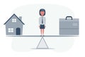 Work Life Balance. Home and business scales icon.