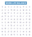 Work-life balance line icons, signs set. Work life, balance, harmony, integration, equilibrium, blend, blendwork