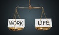 Work and life balance. Words are balanced on scales Royalty Free Stock Photo