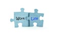 Work and life. Two blue puzzles on white background