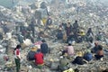 Work meetings recycling workers garbage mountain