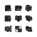 Work monitoring tools black glyph icons set on white space Royalty Free Stock Photo