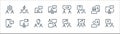 Work office and meeting line icons. linear set. quality vector line set such as users, business presentation, chatting, smartphone