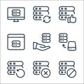 work office server line icons. linear set. quality vector line set such as block, remove, reload, storage device, data sharing, Royalty Free Stock Photo