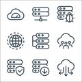 work office server line icons. linear set. quality vector line set such as connected, download, secure, sha folder, network server Royalty Free Stock Photo