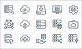 work office server line icons. linear set. quality vector line set such as power, data sharing, export, share, connection,