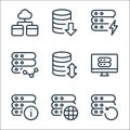 work office server line icons. linear set. quality vector line set such as reload, website, info, data, data transfer, networking Royalty Free Stock Photo