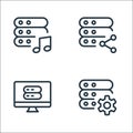 work office server line icons. linear set. quality vector line set such as setting, data, share