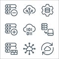 work office server line icons. linear set. quality vector line set such as synchronize, connection, firewall, save, binary code, Royalty Free Stock Photo
